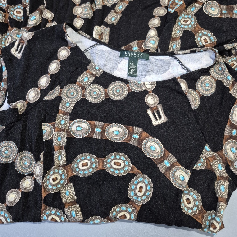 Lauren Ralph Lauren Dress XL Black Country Western Southwestern Concho Ranch